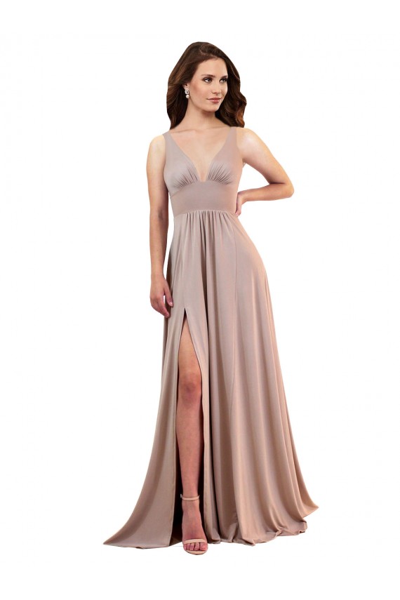 Purchase Long A-Line Plunge V-Neckline Spandex Prom Dress with Slit UK