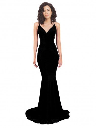 Purchase Fishtail Shaped V-Neck Open Back Spandex Prom Dress UK