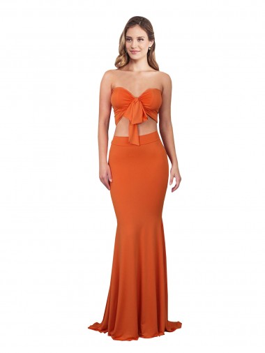 Purchase Strapless Bandeau Bodice Long Spandex Prom Dress UK