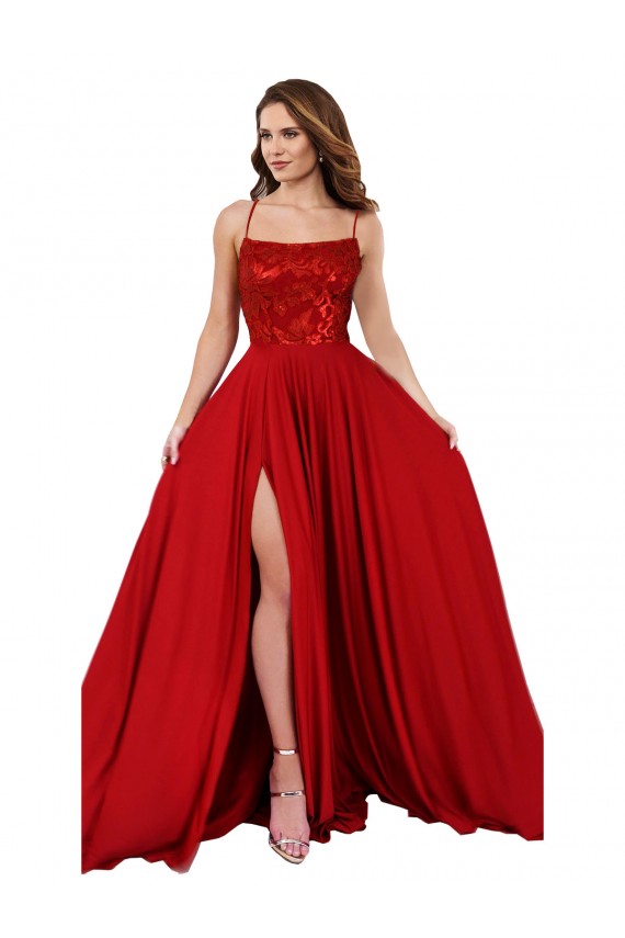 Purchase Lace Over Bodice Long Spandex Prom Dress with Slit UK