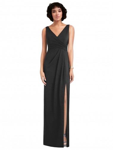 Purchase Draped Wrap Maxi Spandex Prom Dress with Front Slit UK