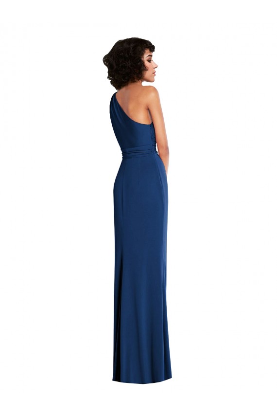 Purchase Grecian Inspired One Shoulder Twist Draped Maxi Spandex Prom Dress UK