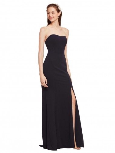 Purchase Strapless Bodycon Long Crepe Prom Dress with High Slit UK