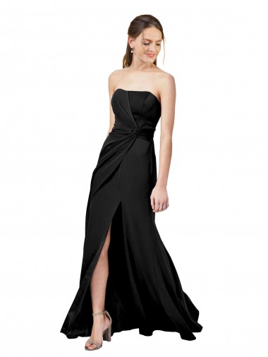 Purchase Strapless Fit and Flare Long Crepe Prom Dress with Knot and Slit UK