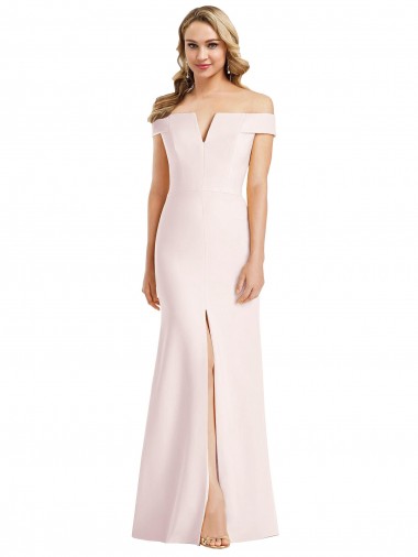 Purchase Off the Shoulder Notch Trumpet Crepe Prom Dress with Front Slit UK