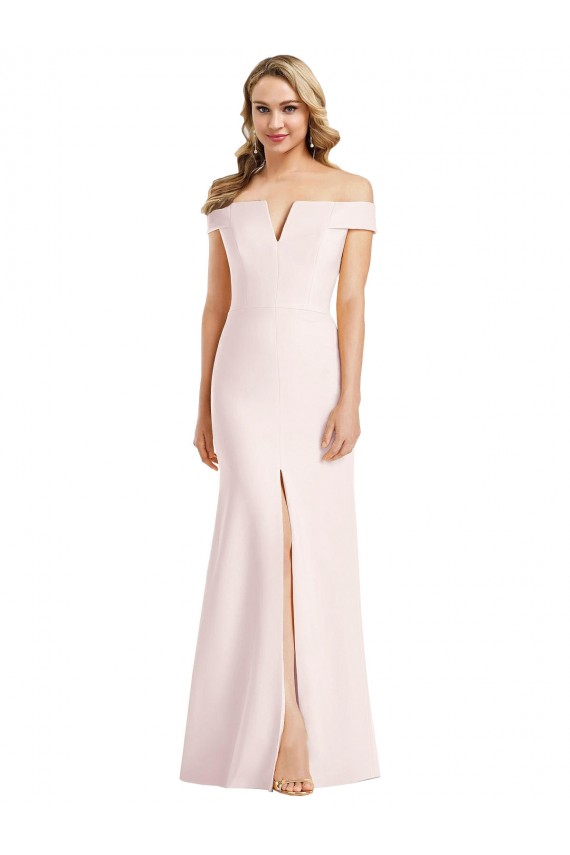 Purchase Off the Shoulder Notch Trumpet Crepe Prom Dress with Front Slit UK