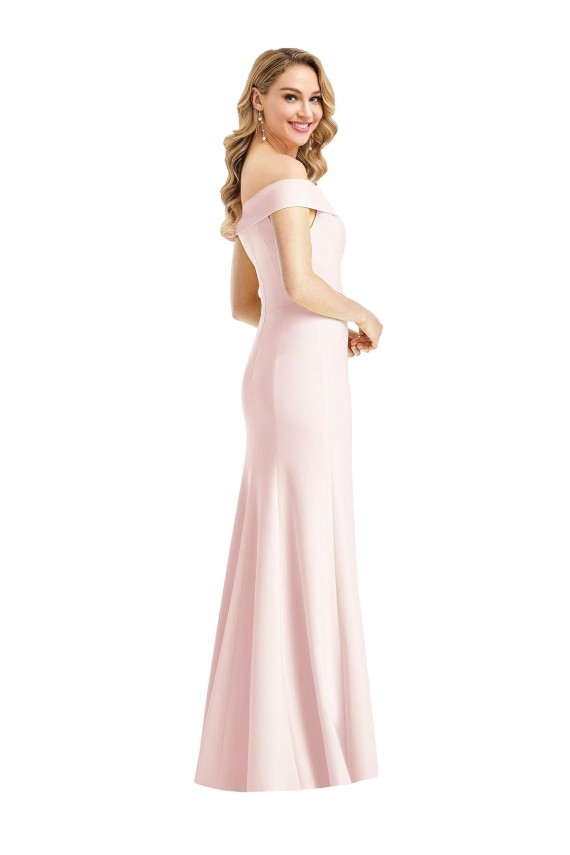 Purchase Off the Shoulder Notch Trumpet Crepe Prom Dress with Front Slit UK