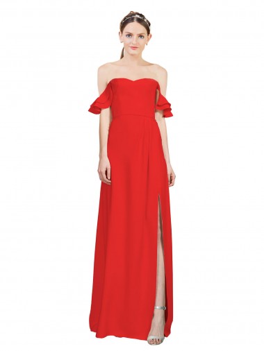 Purchase Double Ruffle Flounce Sleeves Crepe Prom Dress with Slit UK