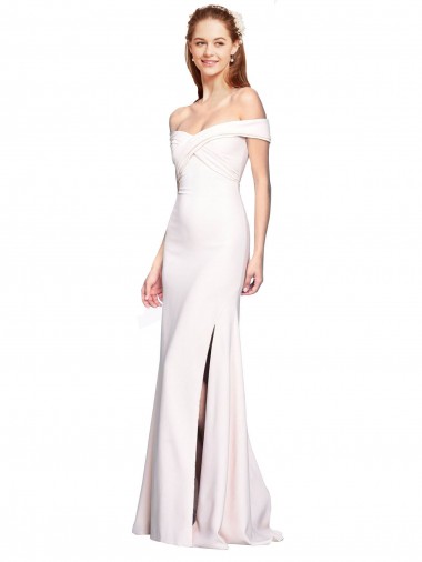 Purchase Criss Cross Off the Shoulder Crepe Prom Dress with Side Slit UK