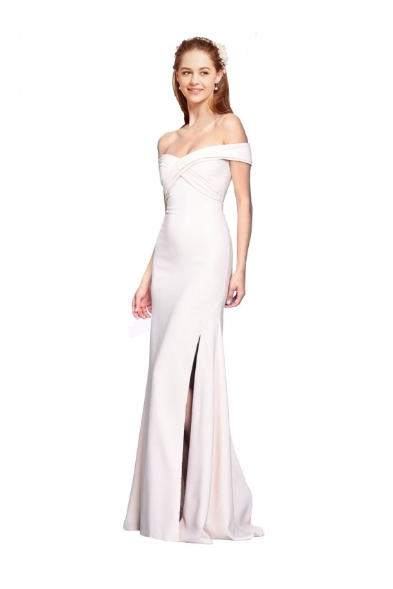 Purchase Criss Cross Off the Shoulder Crepe Prom Dress with Side Slit UK