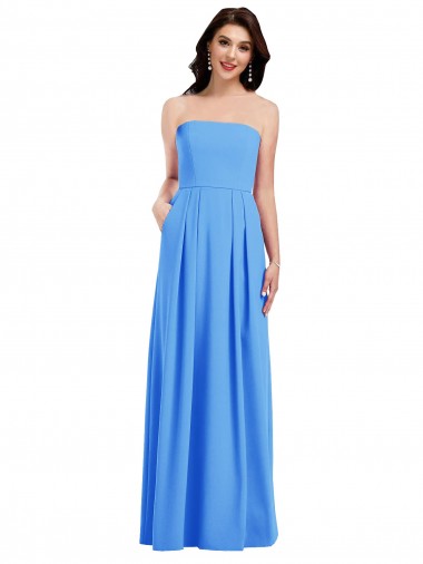 Purchase Strapless Pleated Skirt Crepe Prom Dress with Pockets UK