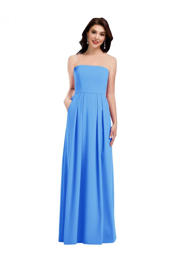 Purchase Strapless Pleated Skirt Crepe Prom Dress with Pockets UK