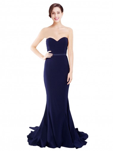 Purchase Strapless Sweetheart Neckline Crepe Prom Dress with Satin Waistband UK