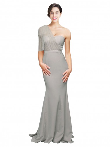 Purchase Long Sweep Train Sweetheart Crepe Prom Dress with Tulle One Shoulder UK