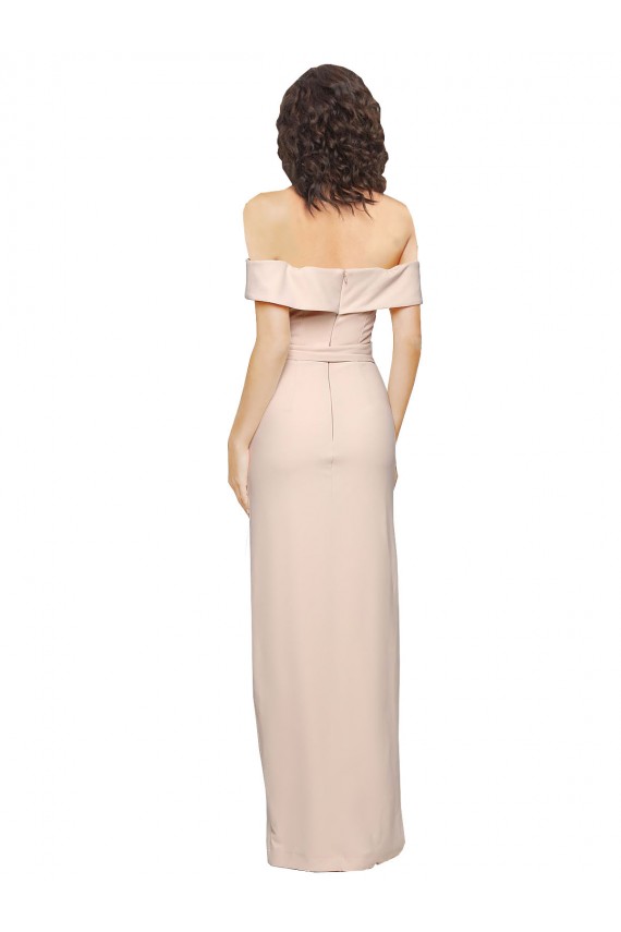 Purchase Off the Shoulder Long Crepe Prom Dress with Waist Tie and Slit UK