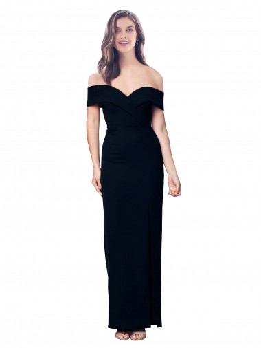 Purchase Off the Shoulder Long Full Length Crepe Prom Dress with Side Split UK