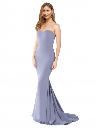 Purchase Long Strapless Sweetheart Sweep Train Crepe Prom Dress with Low Back UK