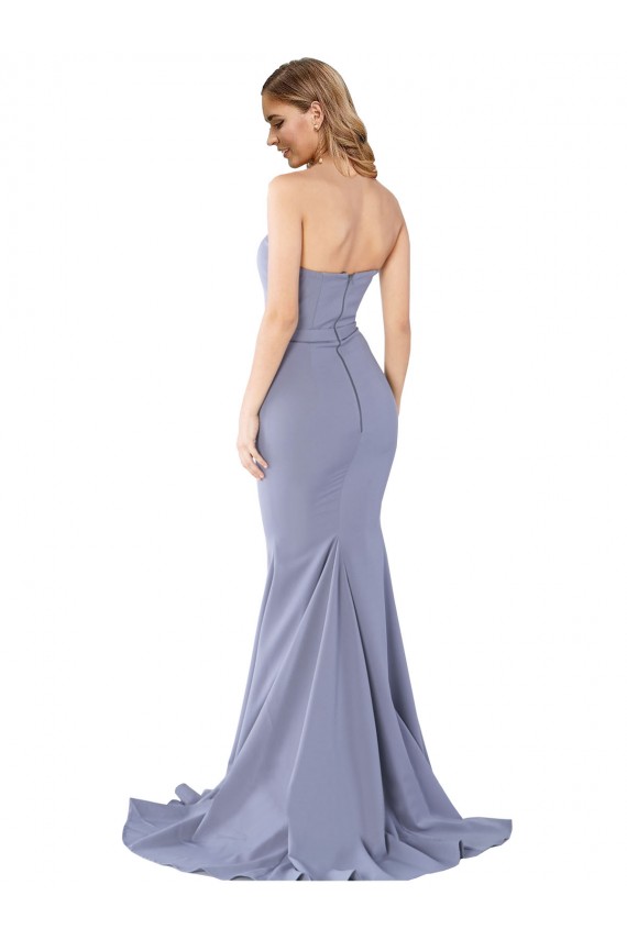 Purchase Long Strapless Sweetheart Sweep Train Crepe Prom Dress with Low Back UK