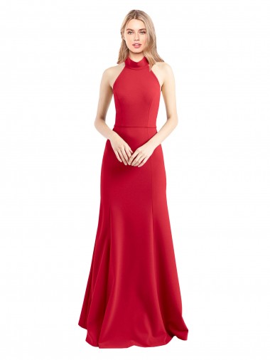 Purchase Sleek Fit and Flare High Neck Halter Stretch Crepe Prom Dress with Open Back UK