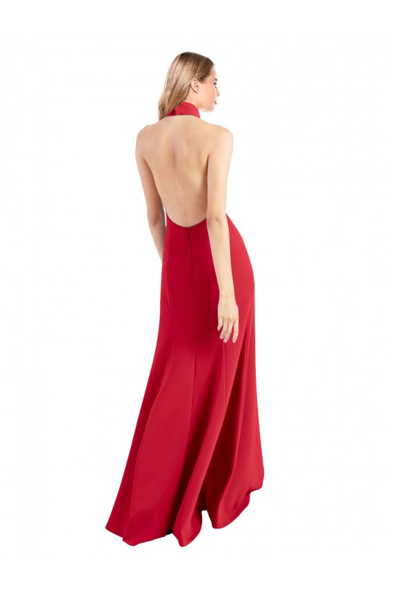 Purchase Sleek Fit and Flare High Neck Halter Stretch Crepe Prom Dress with Open Back UK