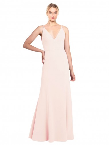 Purchase Slim A-Line V-Neck Long Stretch Crepe Prom Dress with V-Back UK