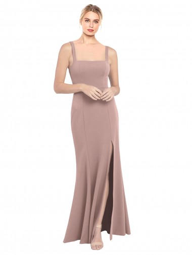 Purchase Square Neck Fit and Flare Long Stretch Crepe Prom Dress with Side Slit UK