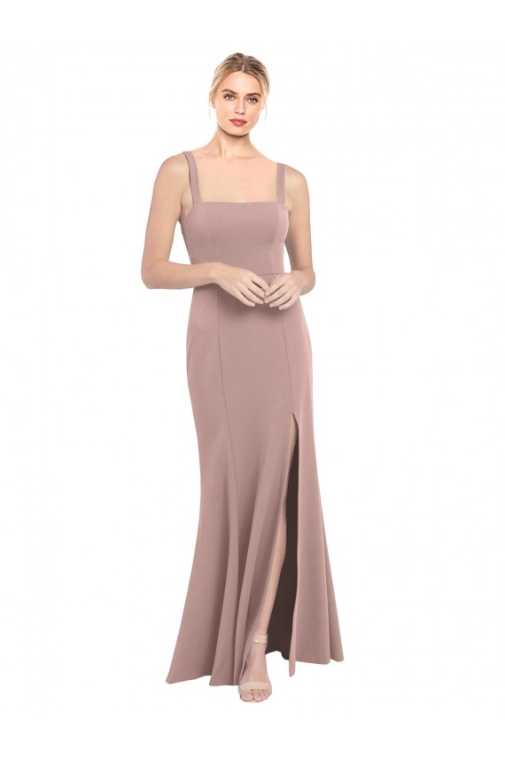 Purchase Square Neck Fit and Flare Long Stretch Crepe Prom Dress with Side Slit UK