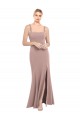 Purchase Square Neck Fit and Flare Long Stretch Crepe Prom Dress with Side Slit UK