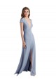 Purchase Plunging V-Neck Cap Sleeves Stretch Crepe Prom Dress with Front Slit UK