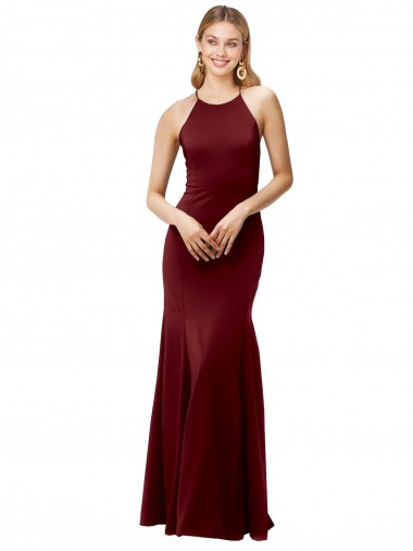 Purchase Fit and Flare Halter Neckline Stretch Crepe Prom Dress with Strappy Back UK