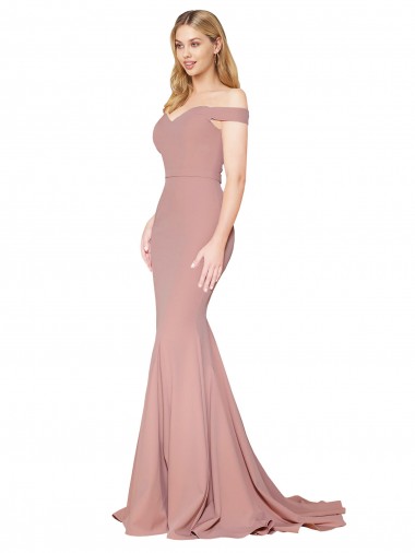 Purchase Off the Shoulder Sweetheart Long Sweep Train Crepe Prom Dress UK