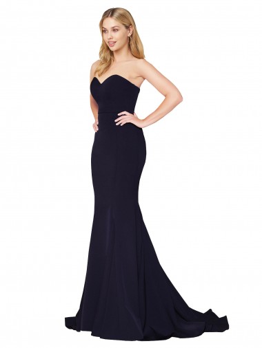 Purchase Sweetheart High Neck Sweep Train Sleeveless Crepe Prom Dress UK