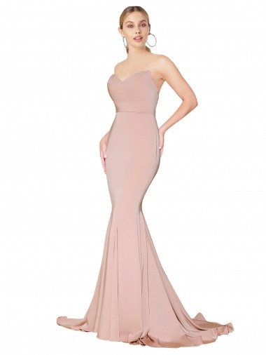 Purchase Sweep Train Sweetheart Long Mermaid Crepe Prom Dress Low Back UK