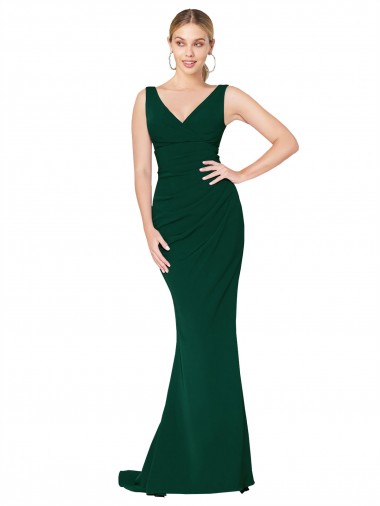 Purchase V-Neck Floor Length Long Crepe Mermaid Prom Dress UK