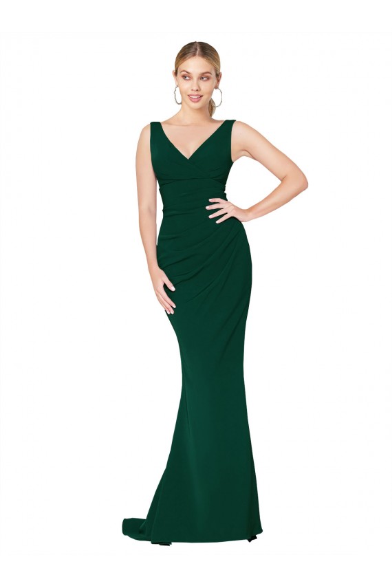 Purchase V-Neck Floor Length Long Crepe Mermaid Prom Dress UK