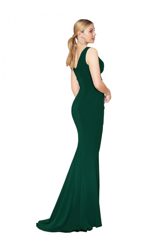 Purchase V-Neck Floor Length Long Crepe Mermaid Prom Dress UK