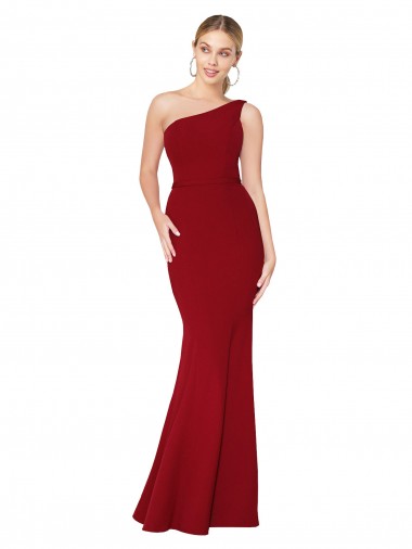 Purchase One Shoulder Long High Neck Sleeveless Mermaid Crepe Prom Dress UK