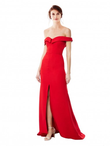 Purchase Off the Shoulder Chapel Train Crepe Prom Dress with Thigh-High slit UK