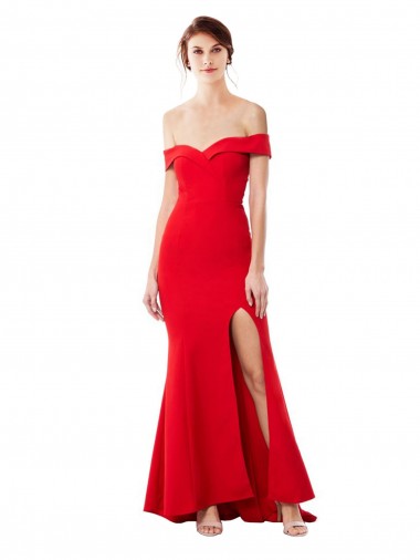 Purchase Off the Shoulder Sweetheart Maxi Crepe Prom Dress With Thigh Split and Train UK