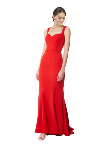 Purchase Long Chapel Train Fishtail Maxi Crepe Prom Dress with Sweetheart Neckline UK