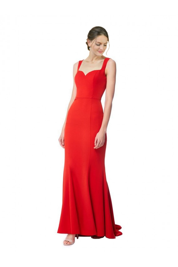 Purchase Long Chapel Train Fishtail Maxi Crepe Prom Dress with Sweetheart Neckline UK