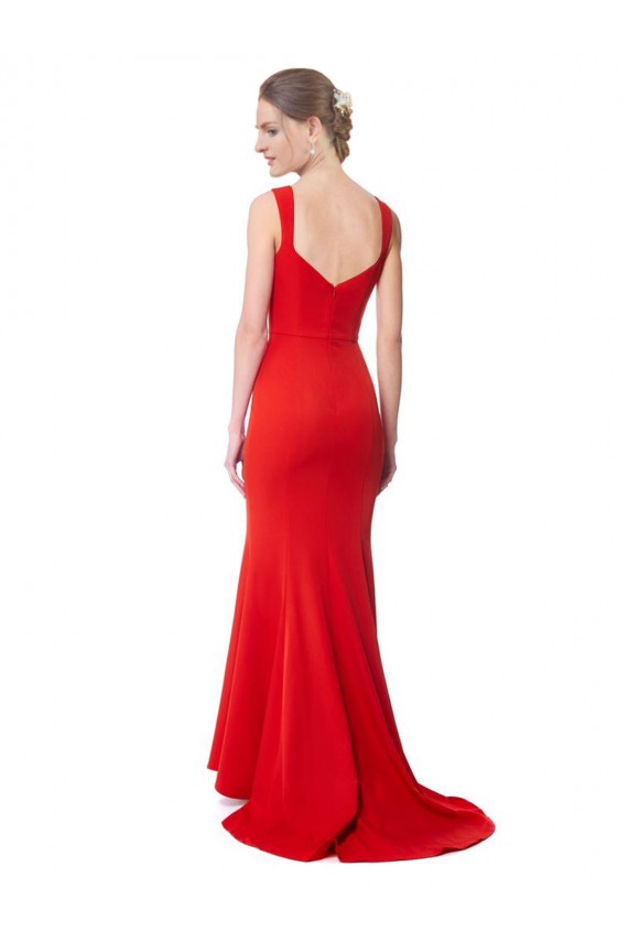 Purchase Long Chapel Train Fishtail Maxi Crepe Prom Dress with Sweetheart Neckline UK