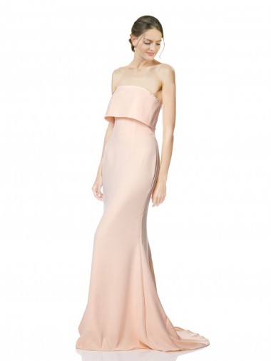 Purchase High Neck Strapless Long Crepe Maxi Prom Dress with Overlay UK