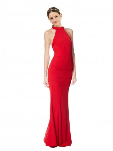 Purchase Halter Neck Keyhole Back Sleeveless Crepe Maxi Prom Dress UK