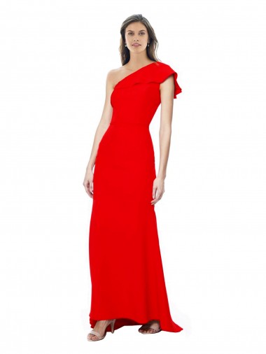 Purchase High Neck Ruffle Frill One Shoulder Maxi Crepe Prom Dress UK