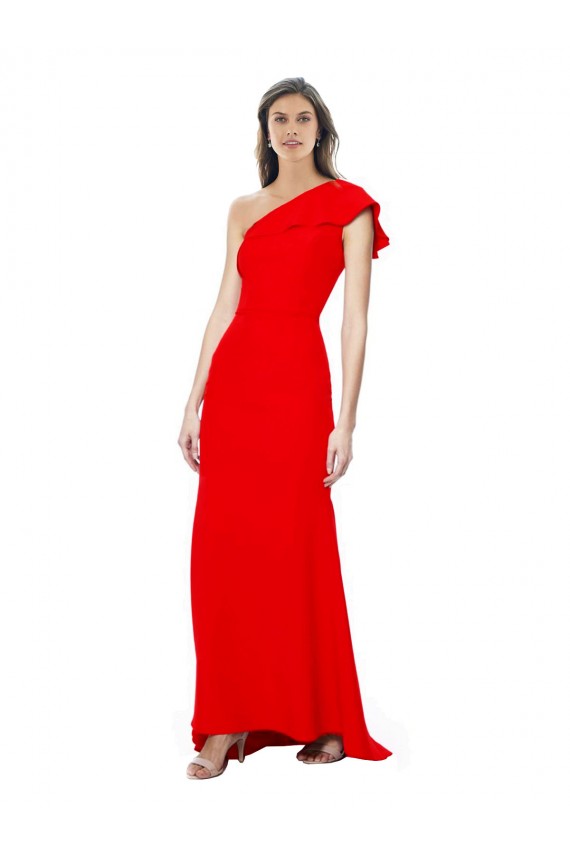 Purchase High Neck Ruffle Frill One Shoulder Maxi Crepe Prom Dress UK