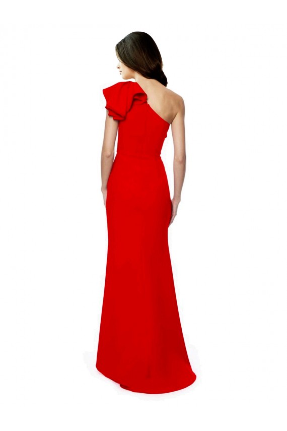 Purchase High Neck Ruffle Frill One Shoulder Maxi Crepe Prom Dress UK