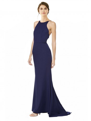 Purchase Fishtail High Neck Maxi Crepe Bridesmiad Dress with Strappy Back Detail UK