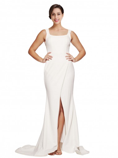 Purchase Square Neck Long Sheath Sweep Train Crepe Prom Dress  UK