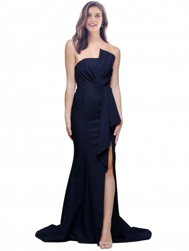 Purchase Long Strapless Sweep Train Low Back Crepe Prom Dress UK